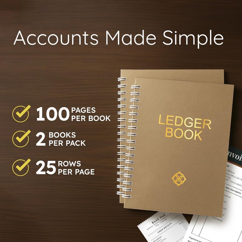 Zeno Ledger Book – 2 Pack Accounting Ledger Books for Small Business, Finance Planner, Expense Tracker, Bookkeeping Record Book, Account Tracker, Spreadsheet Notebook – Brown - Image 2